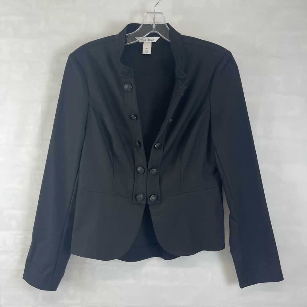 White House Black Market Black Button Front Stand Collar Blazer Jacket Size 6